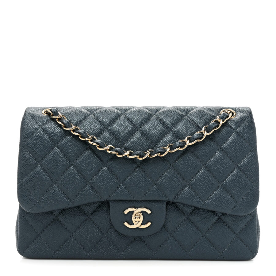 Metallic Caviar Quilted Jumbo Double Flap Dark Blue