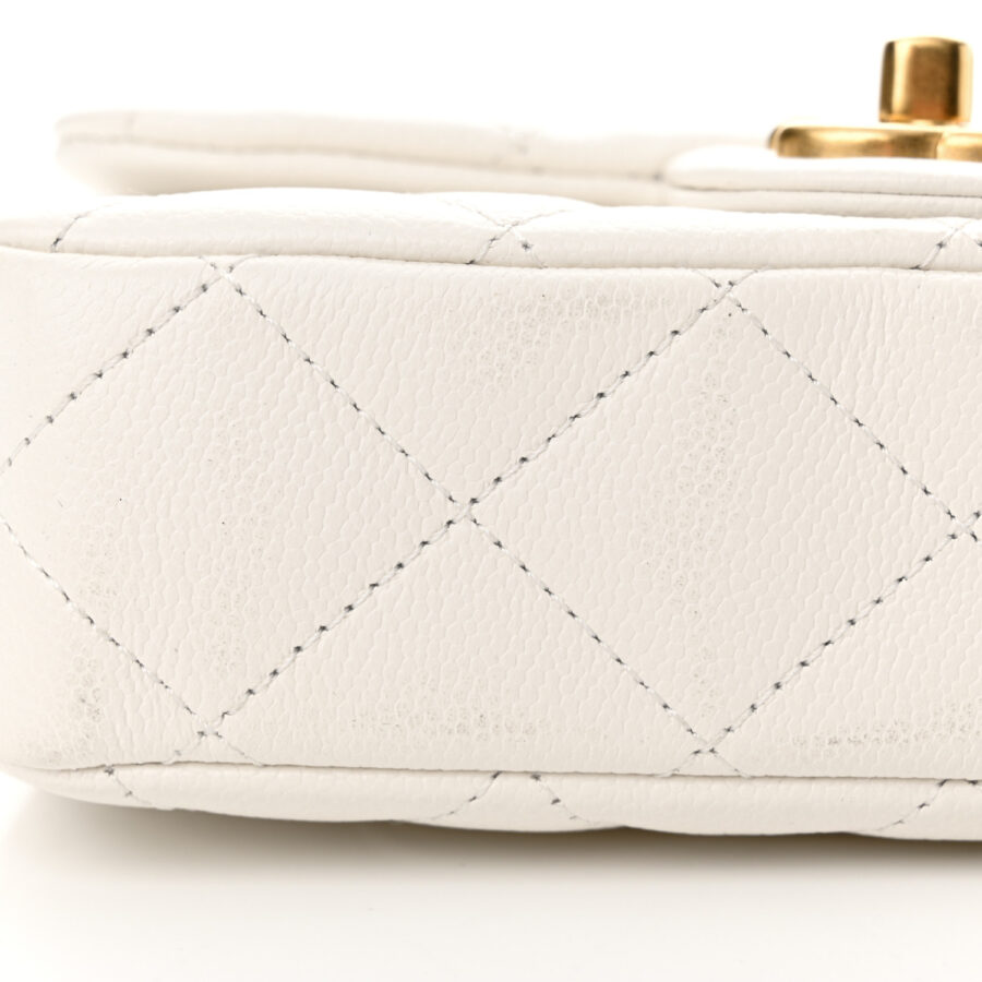 Caviar Quilted Mini Sweetheart Rectangular Flap White - Image 10