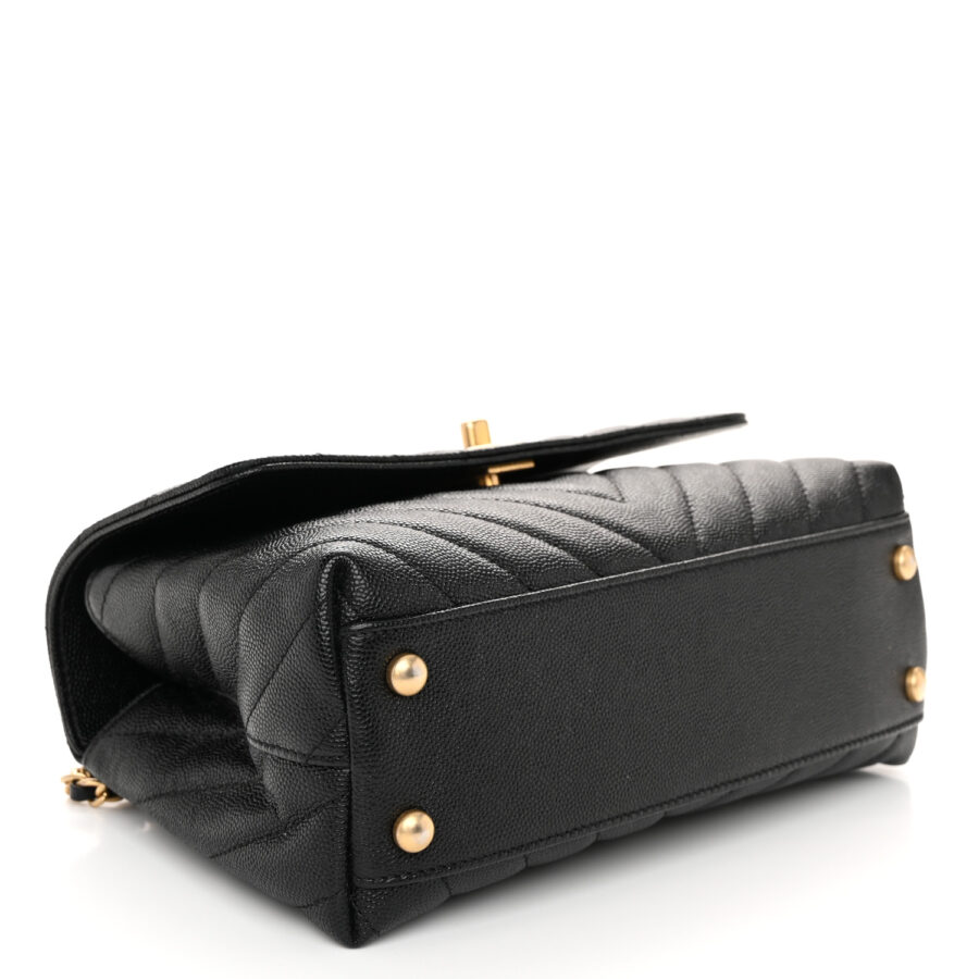 Caviar Chevron Quilted Mini Coco Handle Flap Black - Image 3