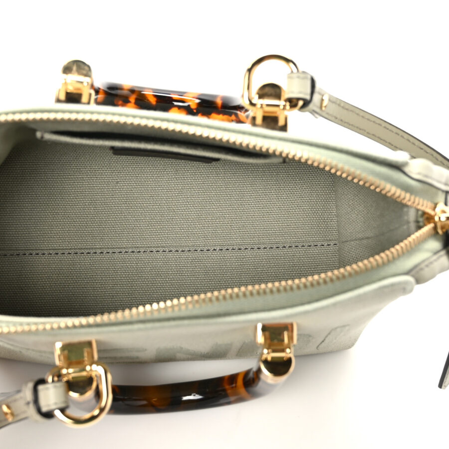 Canvas Vitello King Plexiglass Logo Embroidered Mini By The Way Top Handle Boston Bag Green Tea - Image 4