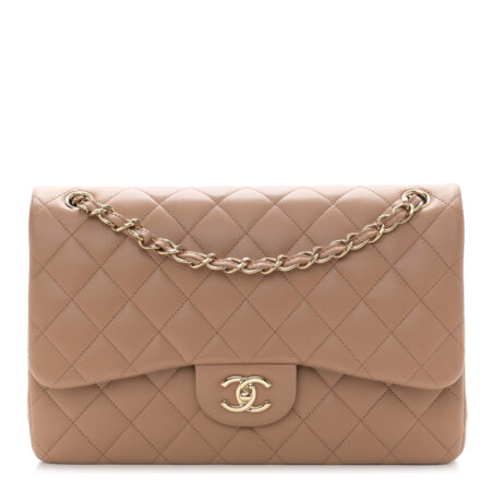 Lambskin Quilted Jumbo Double Flap Dark Beige