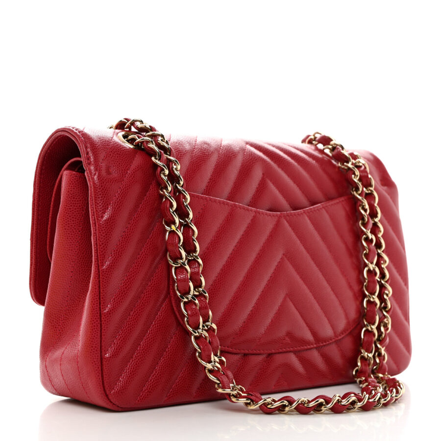 Caviar Chevron Quilted Medium Double Flap Dark Red - Image 2