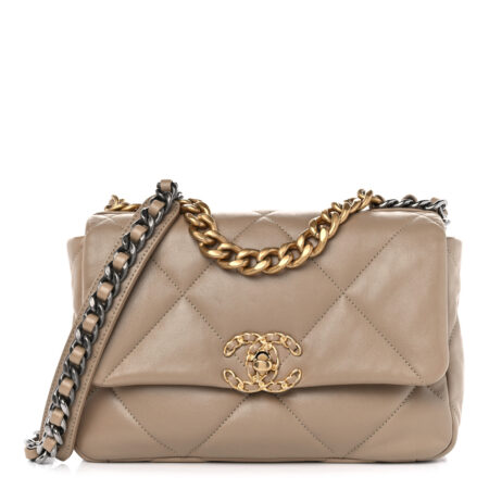 Lambskin Quilted Medium Chanel 19 Flap Dark Beige