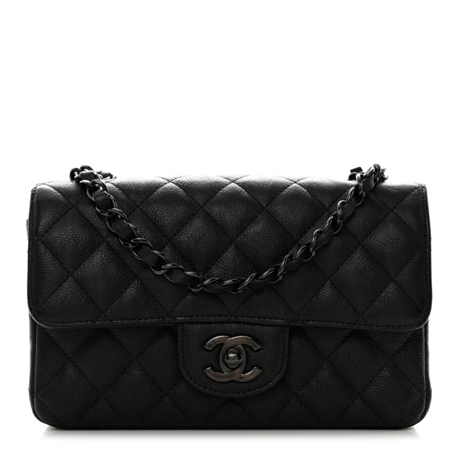 Crumpled Calfskin Quilted Mini Rectangular Flap So Black