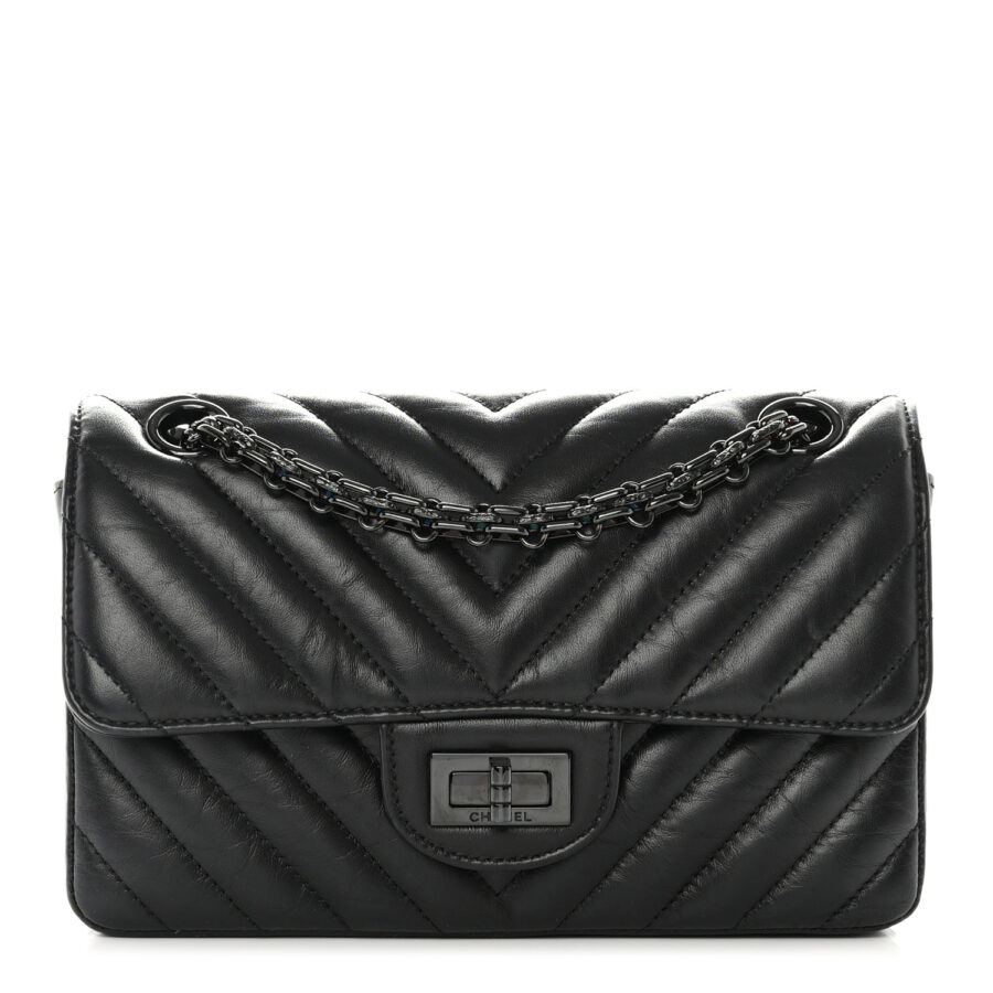 Aged Calfskin Chevron Quilted 2.55 Reissue Mini Flap So Black