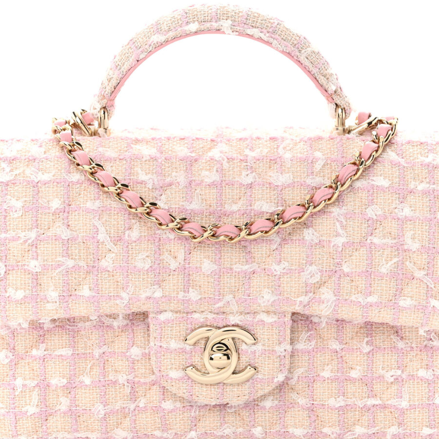 Tweed Quilted Mini Top Handle Rectangular Flap Light Pink - Image 7