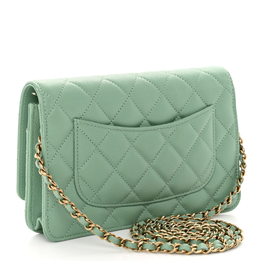 Caviar Quilted Wallet on Chain WOC Light Green - Image 2