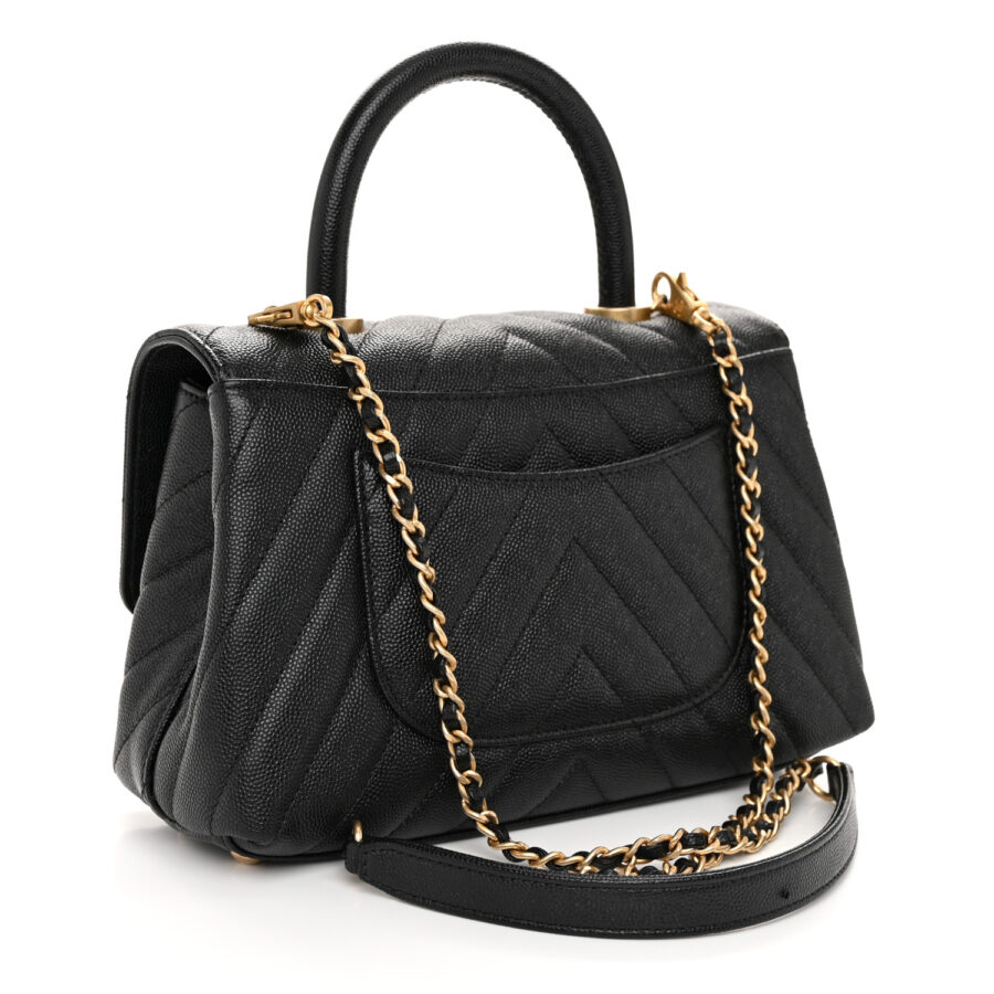 Caviar Chevron Quilted Mini Coco Handle Flap Black - Image 2