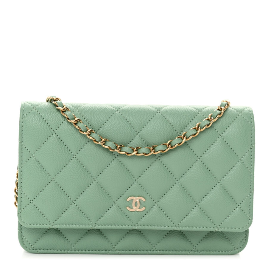 Caviar Quilted Wallet on Chain WOC Light Green