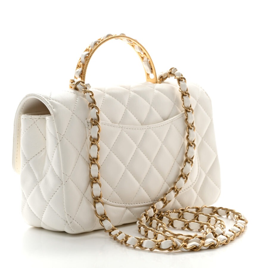 Lambskin Quilted Mini Metal Top Handle Rectangular Flap White - Image 2