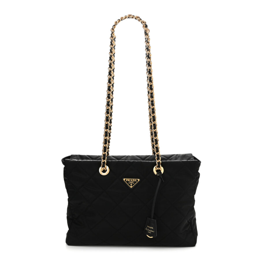 Re-Nylon Impuntu Quilted Re-Edition 1995 Chaine Medium Tote Bag Black
