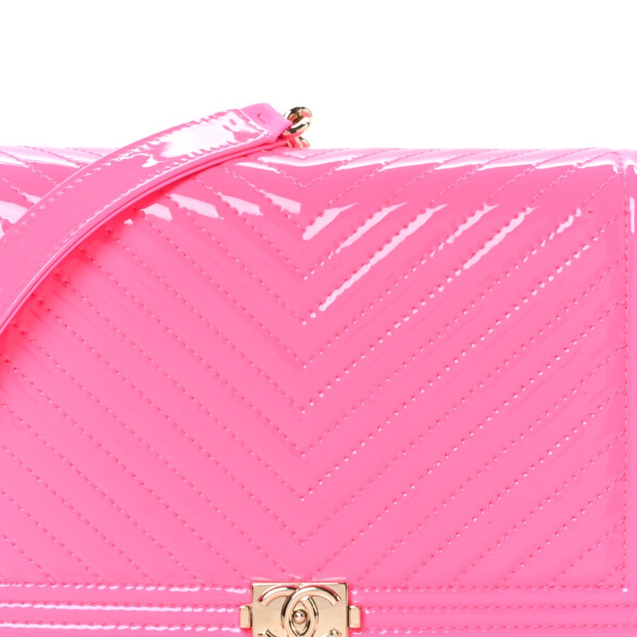 Patent Chevron Quilted Boy Wallet On Chain WOC  Rose Pink - Image 7