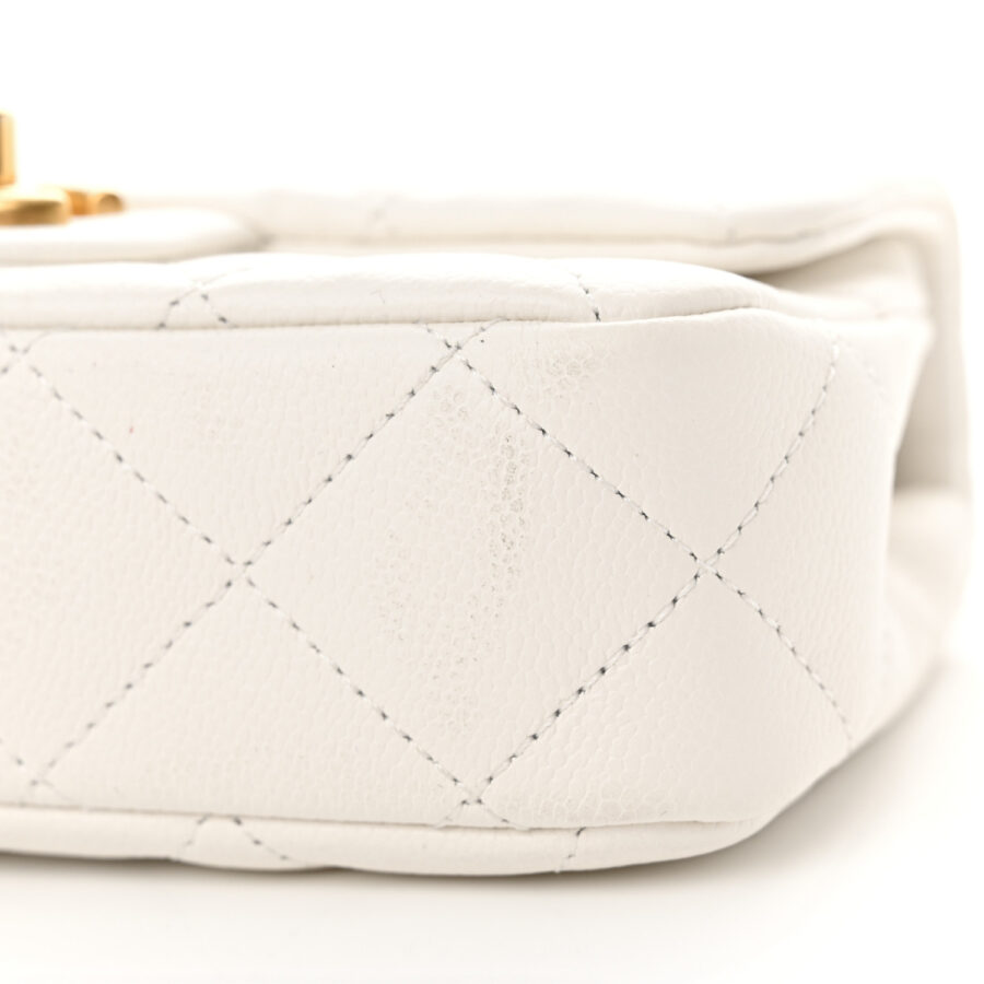 Caviar Quilted Mini Sweetheart Rectangular Flap White - Image 8