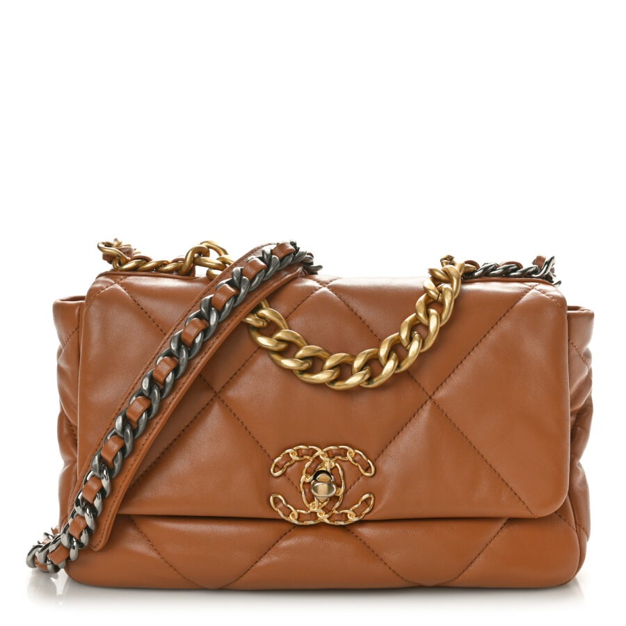 Lambskin Quilted Medium Chanel 19 Flap Brown