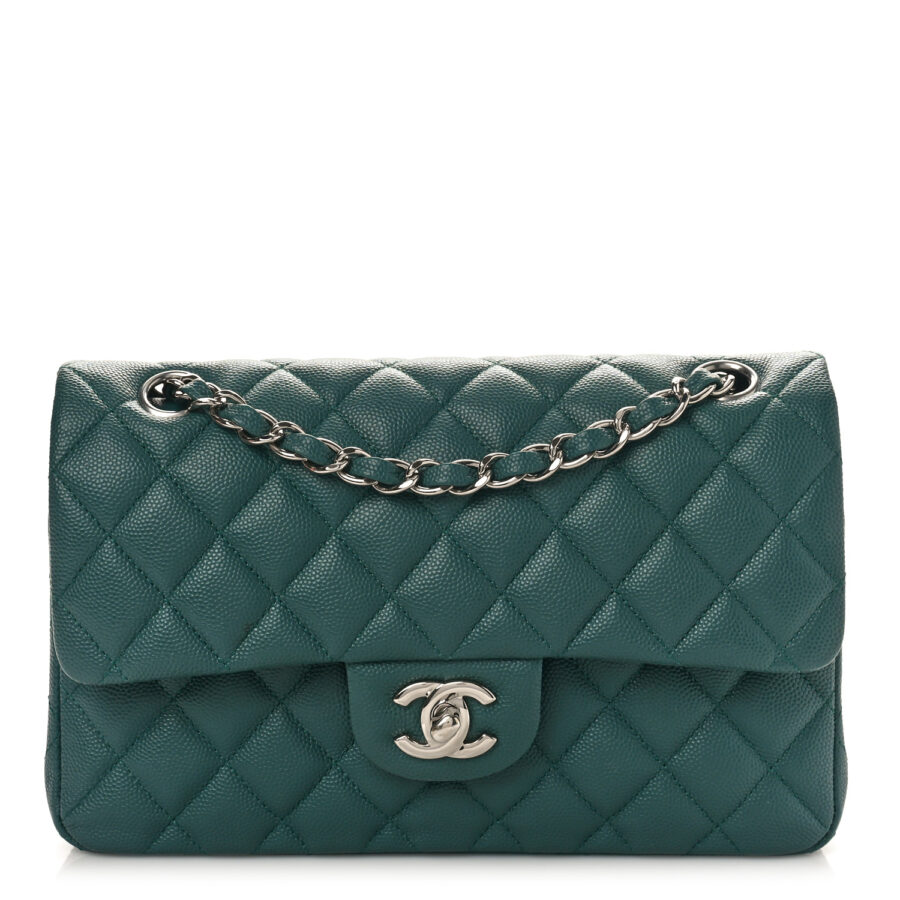 Caviar Quilted Small Double Flap Green