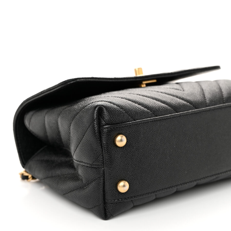 Caviar Chevron Quilted Mini Coco Handle Flap Black - Image 7
