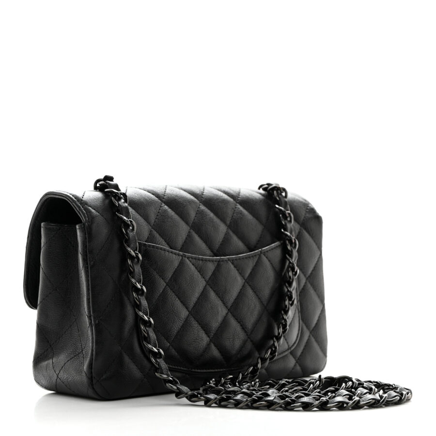 Crumpled Calfskin Quilted Mini Rectangular Flap So Black - Image 2
