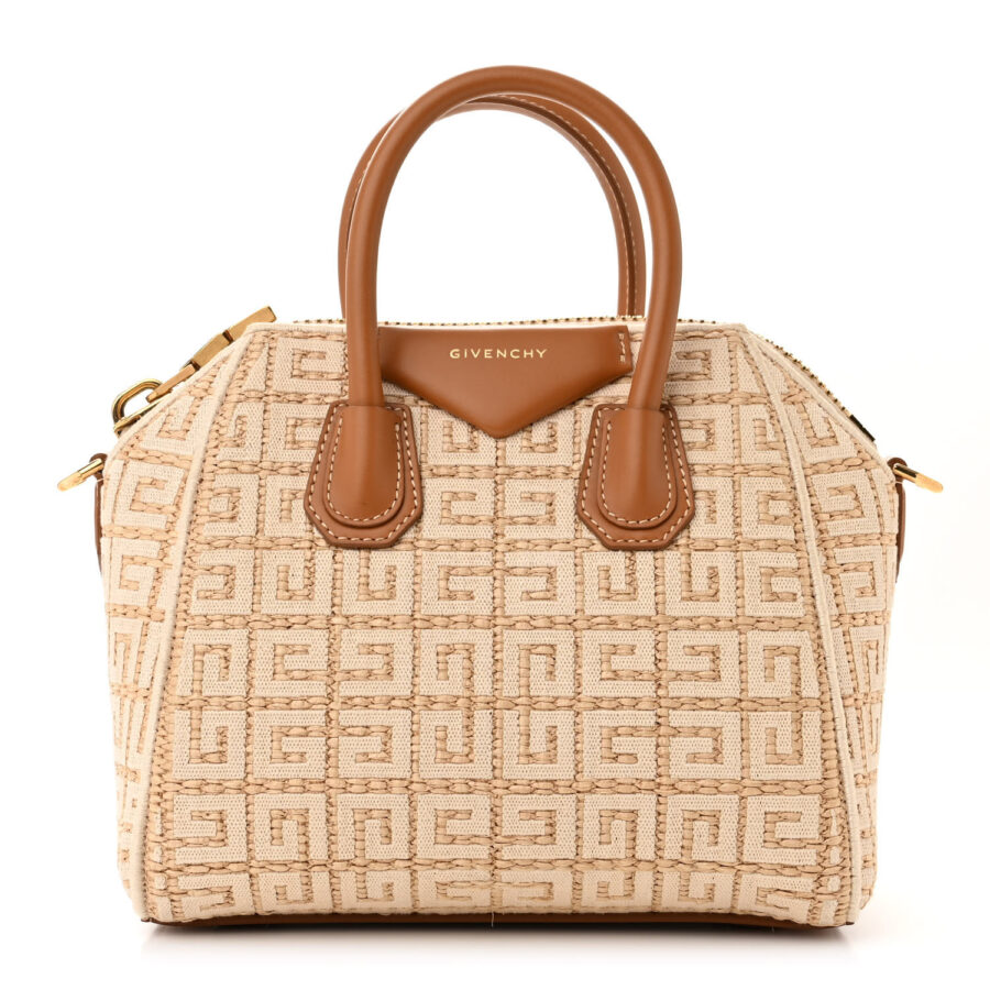 Raffia Jacquard Fabric 4G Mini Antigona Beige