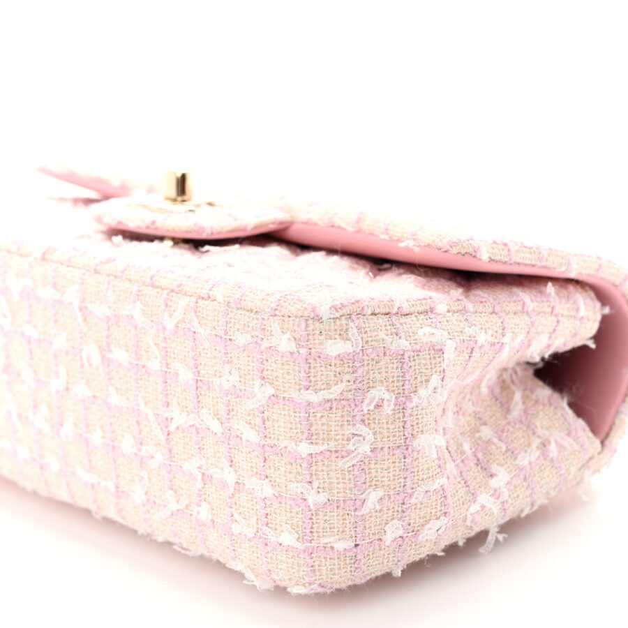 Tweed Quilted Mini Top Handle Rectangular Flap Light Pink - Image 9