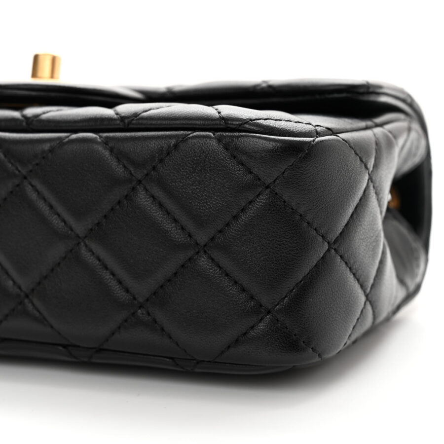 Lambskin Quilted Mini Rectangular Pearl Crush Flap Black - Image 8
