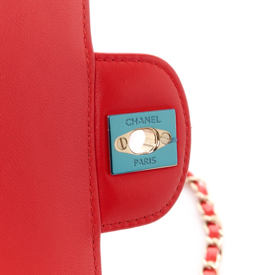Lambskin Chevron Quilted Mini Rectangular Flap Red - Image 5