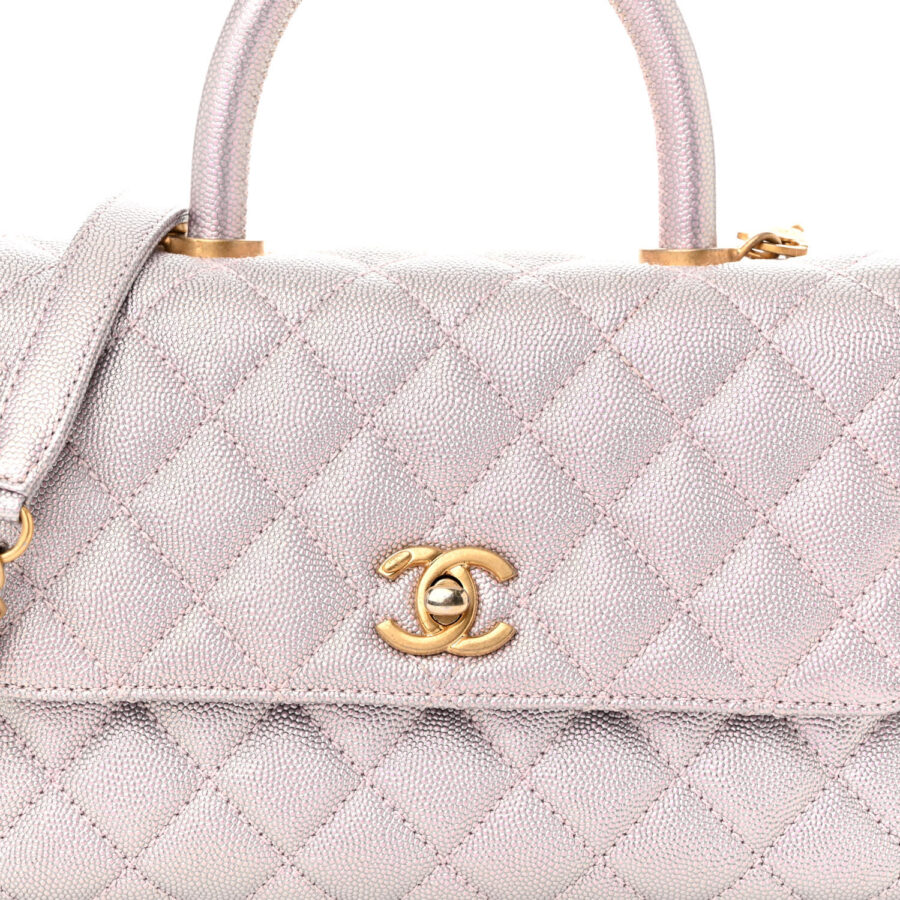 Iridescent Caviar Quilted Mini Coco Handle Flap Light Pink - Image 6