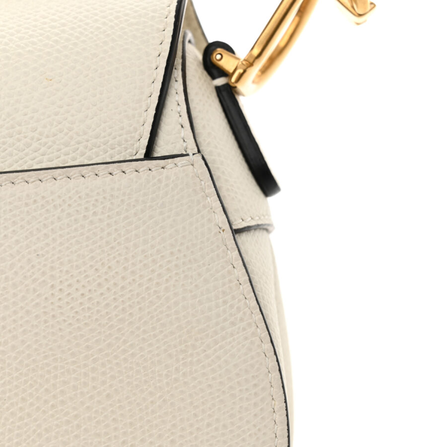 Grained Calfskin Mini Saddle Bag White - Image 11