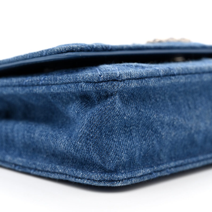 Denim Quilted Chanel 19 Wallet On Chain WOC Blue - Image 7