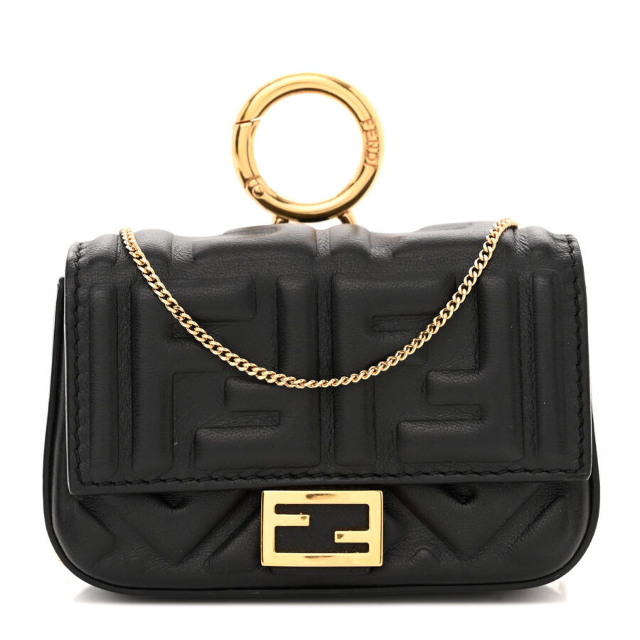 Nappa Matisse FF Embossed Nano Baguette Charm Black