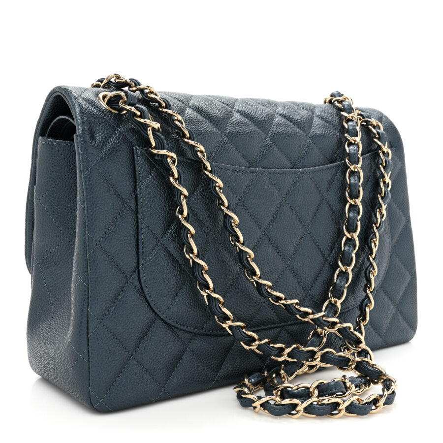 Metallic Caviar Quilted Jumbo Double Flap Dark Blue - Image 2