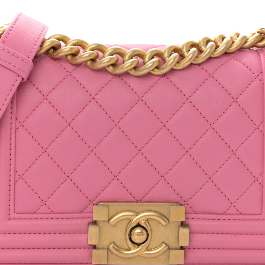 Calfskin Quilted Small Boy Flap Pink - Image 6