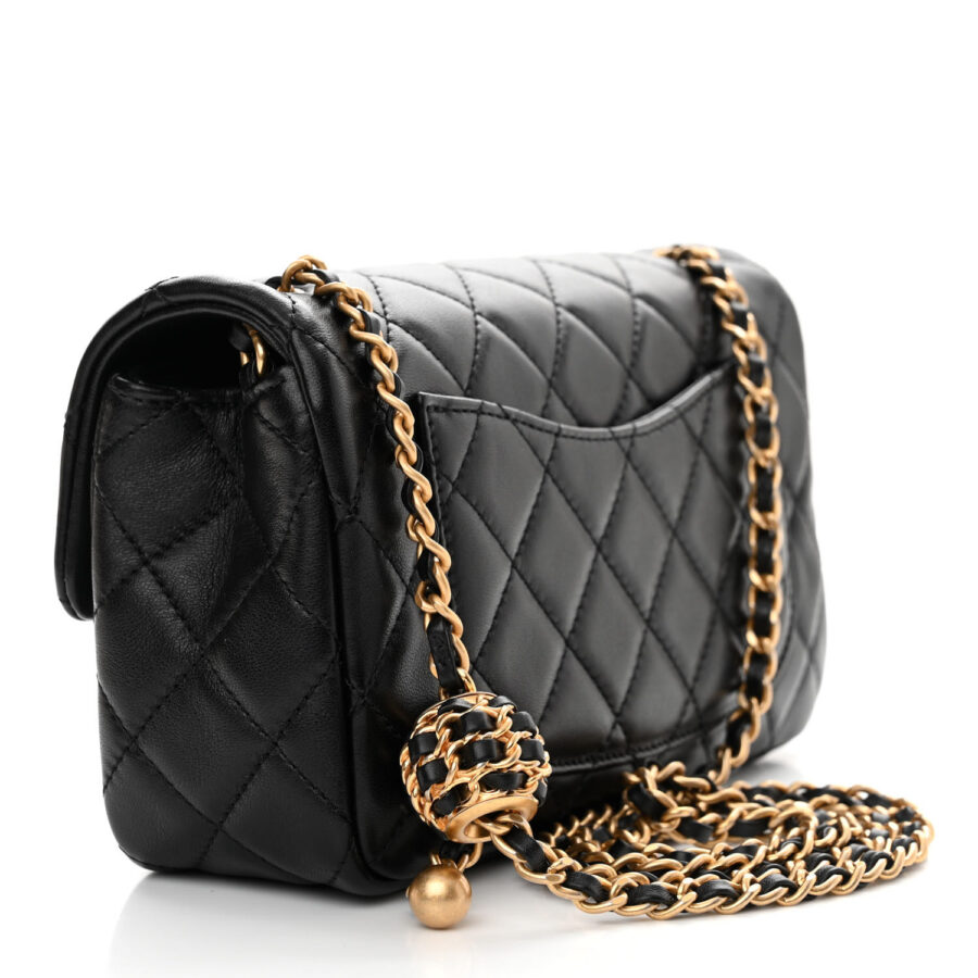 Lambskin Quilted Mini Rectangular Pearl Crush Flap Black - Image 2
