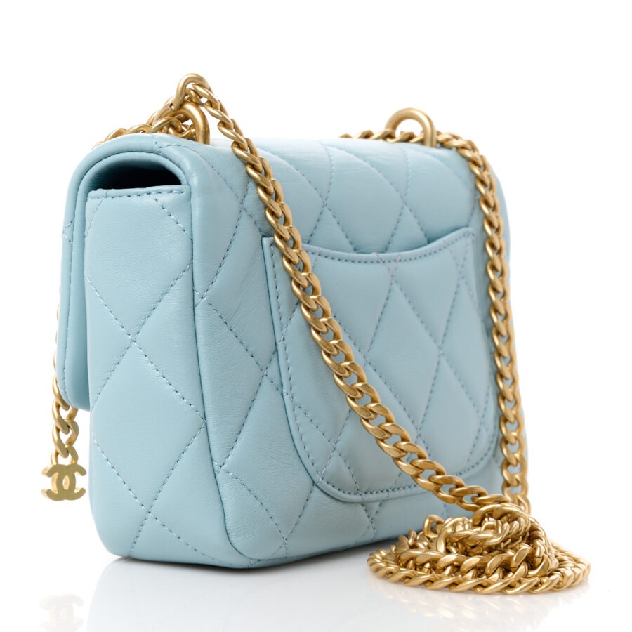 Lambskin Enamel Quilted Mini Pending CC Square Flap Light Blue - Image 2