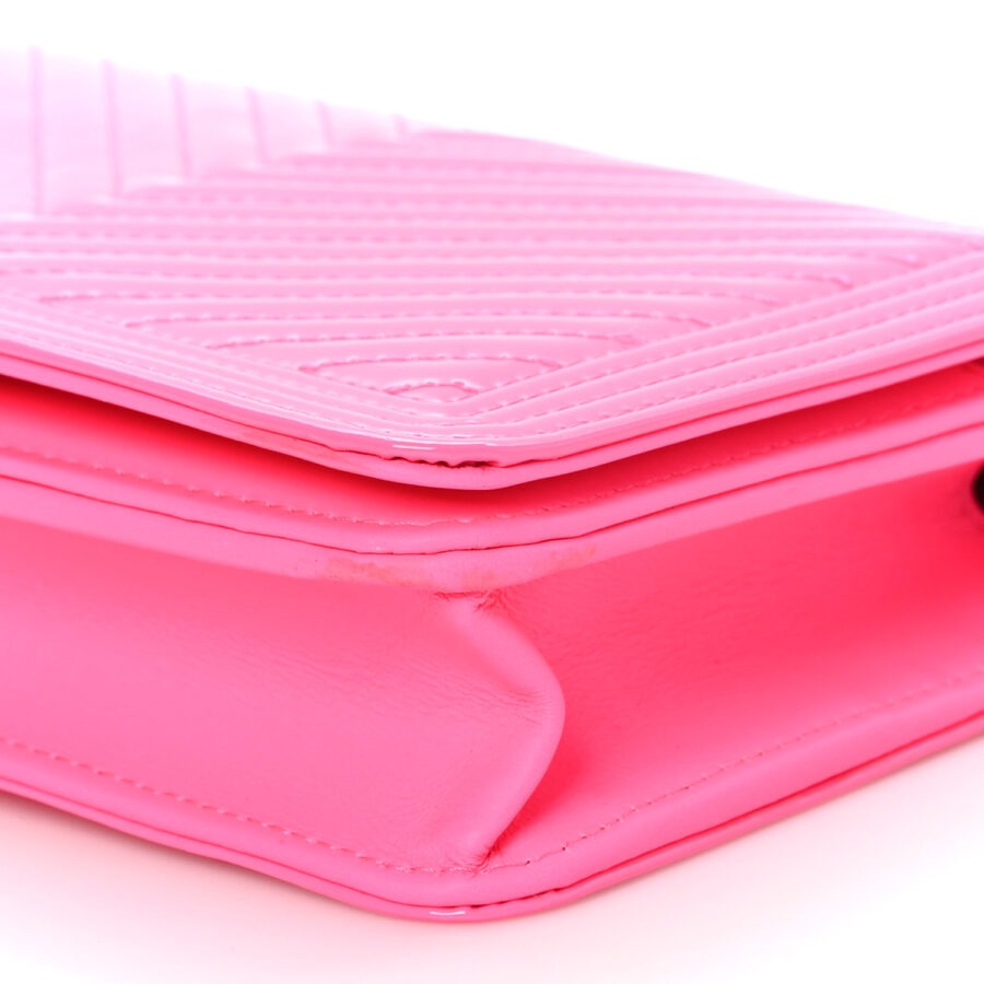 Patent Chevron Quilted Boy Wallet On Chain WOC  Rose Pink - Image 9