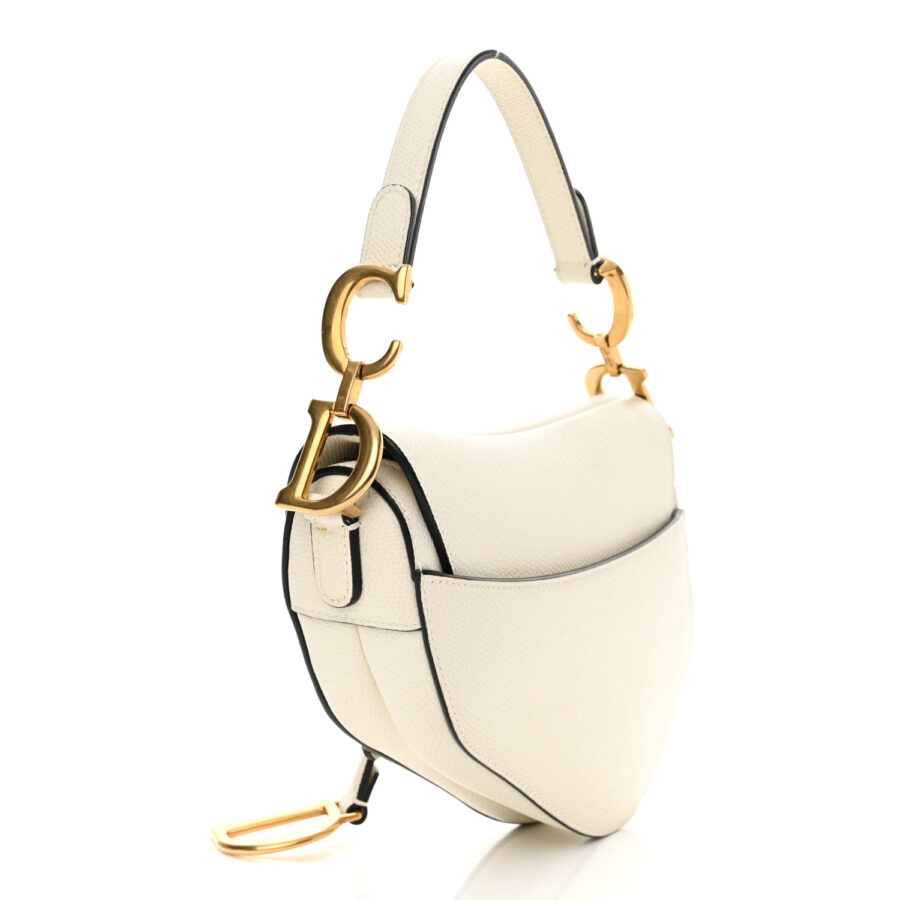 Grained Calfskin Mini Saddle Bag White - Image 2