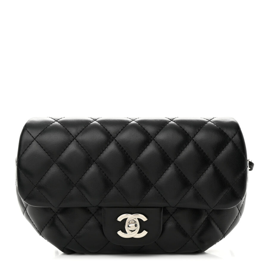 Calfskin Quilted CC Uniform Flap Belt Bag Black