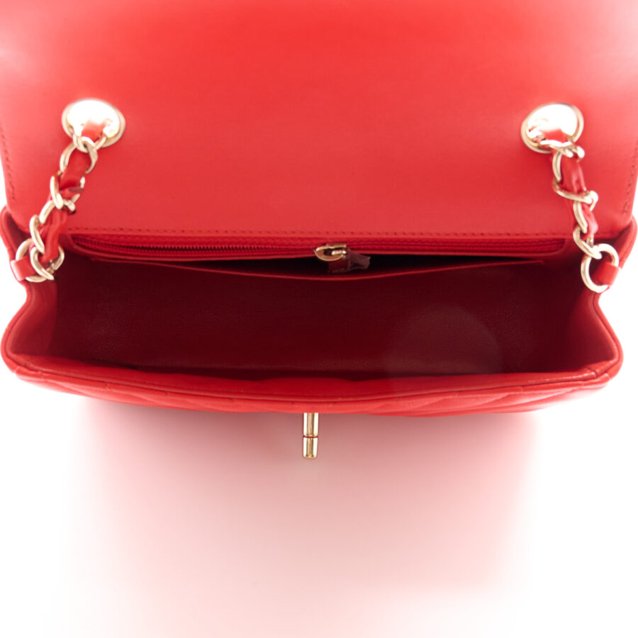 Lambskin Chevron Quilted Mini Rectangular Flap Red - Image 4
