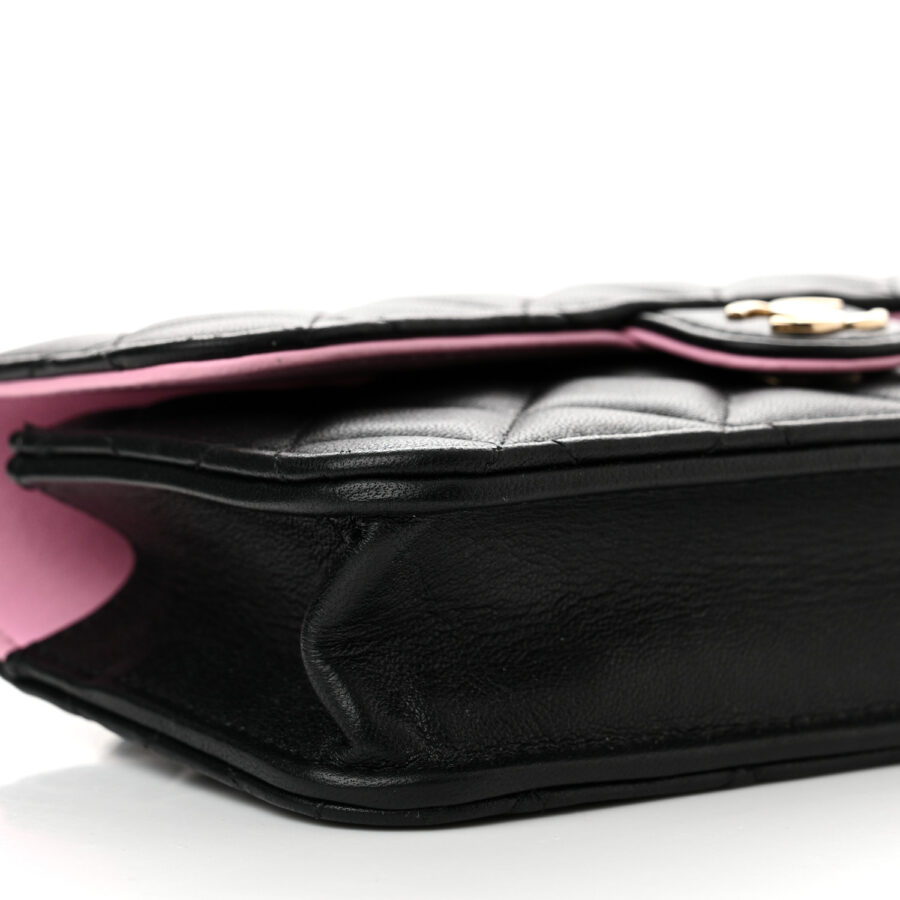 Lambskin Quilted Flap Phone Holder With Chain Black Lilac - Image 11