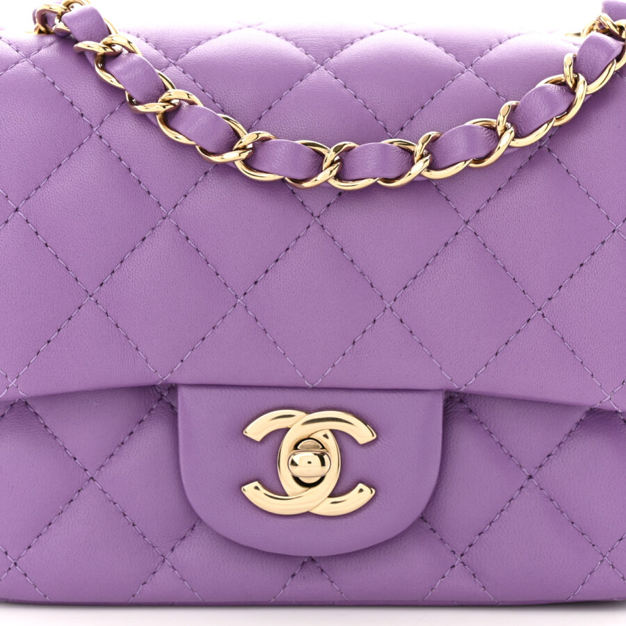 Lambskin Quilted Mini Square Flap Purple - Image 7