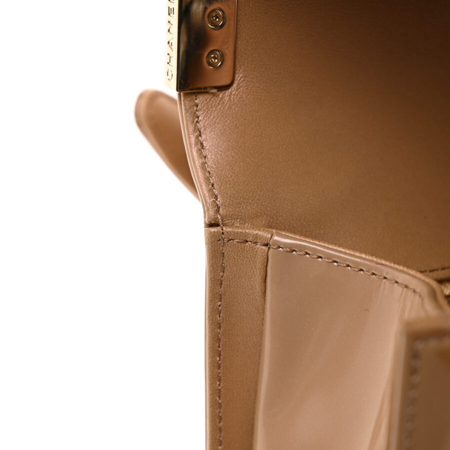 Iridescent Glazed Calfskin Quilted New Medium Boy Flap Dark Beige - Image 9