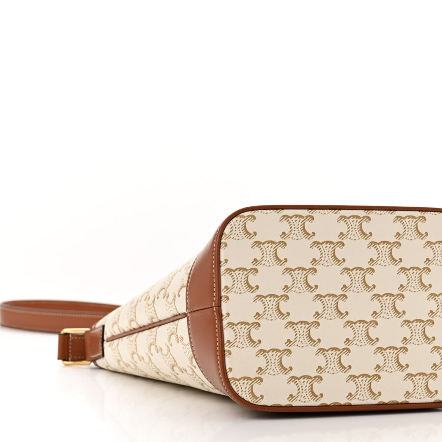 Triomphe Canvas Calfskin Small Bucket Bag White - Image 8