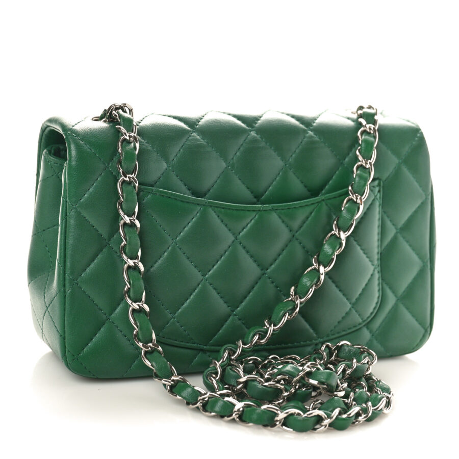 Lambskin Quilted Mini Rectangular Flap Dark Green - Image 2