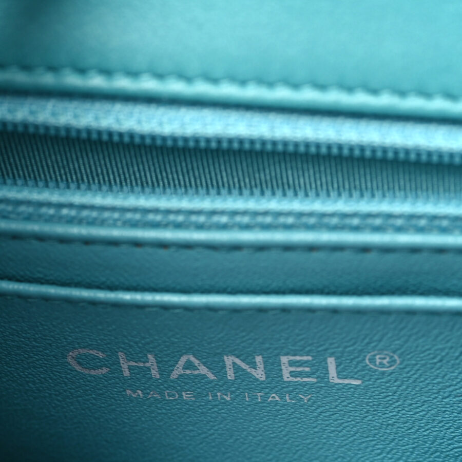 Lambskin Quilted Mini Rectangular Flap Turquoise - Image 5