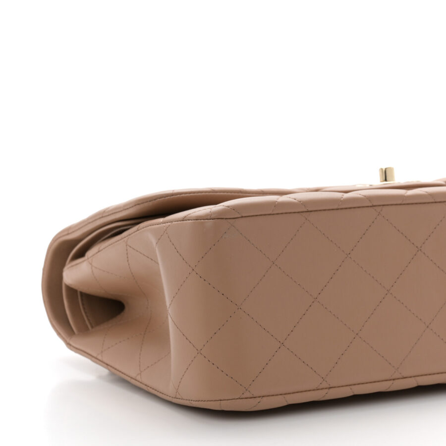 Lambskin Quilted Jumbo Double Flap Dark Beige - Image 7