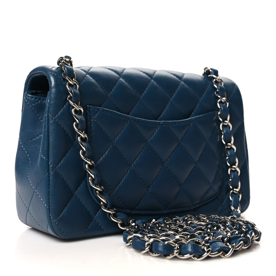 Lambskin Quilted Mini Rectangular Flap Blue - Image 2