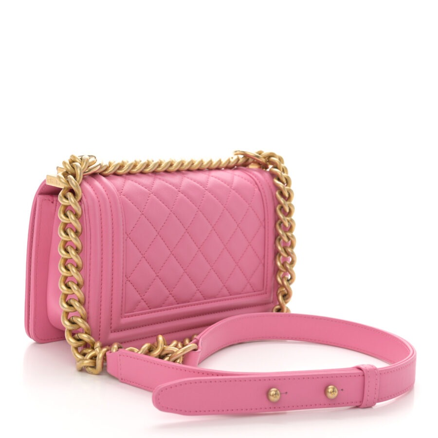 Calfskin Quilted Small Boy Flap Pink - Image 2