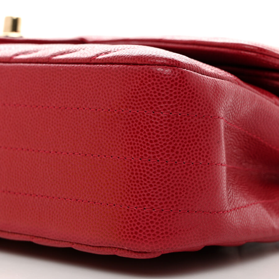 Caviar Chevron Quilted Medium Double Flap Dark Red - Image 8