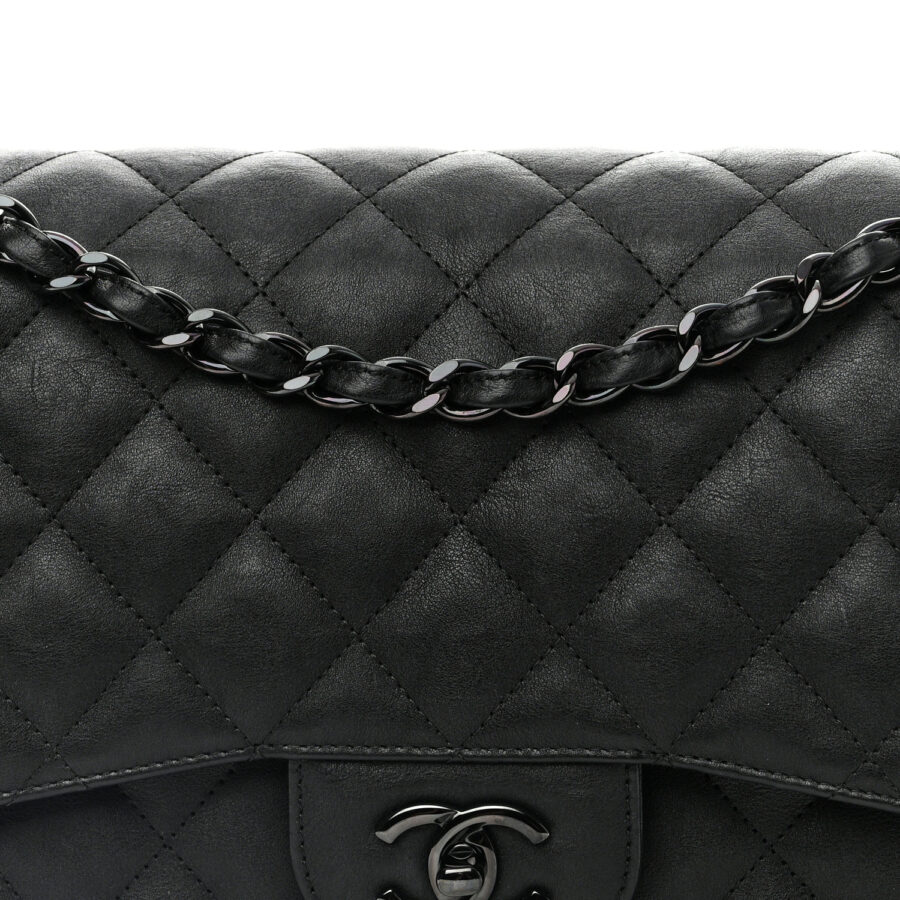 Crumpled Calfskin Quilted Jumbo Double Flap So Black - Image 6