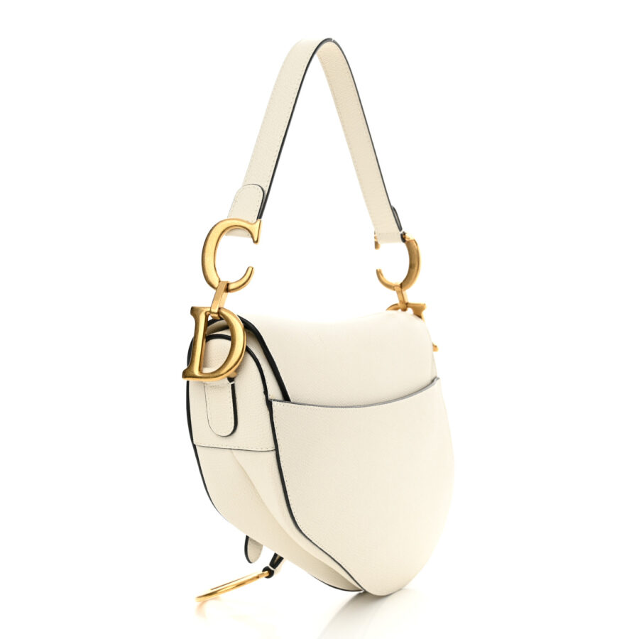 Grained Calfskin Saddle Bag White - Image 2