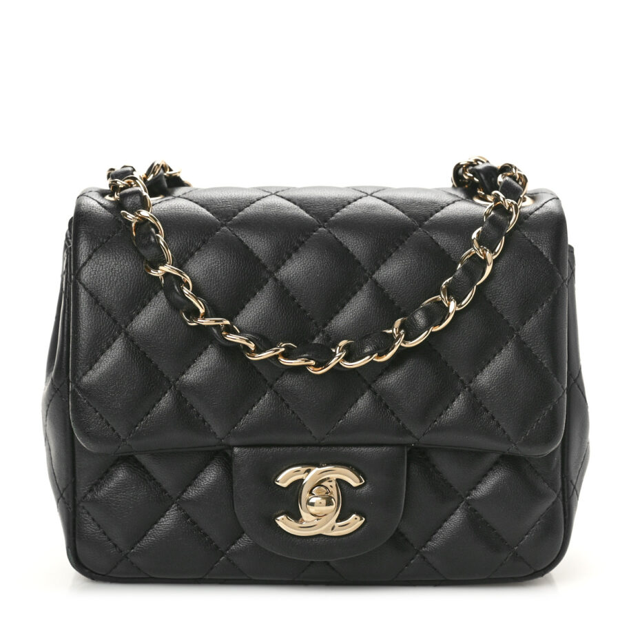 Lambskin Quilted Mini Square Flap Black